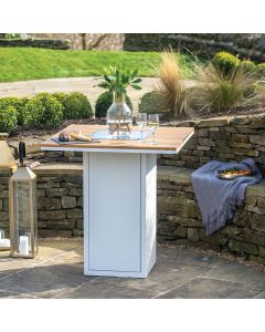 Cosiloft 100 White and Teak Gas Fire Pit Bar Table 100x100x105cm