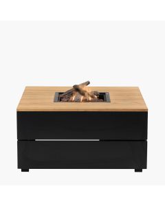 Cosipure 100 Square Gas Fire Pit Table - Black and Teak