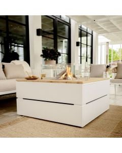 Cosipure 100 Square Gas Fire Pit Table - White and Teak