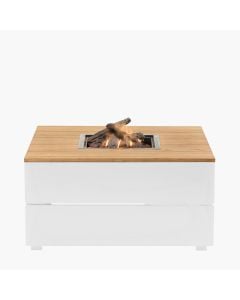 Cosipure 100 Square Gas Fire Pit Table - White and Teak