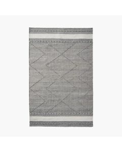 Indoor Outdoor Grey and White Plaited Stripe Design Rug