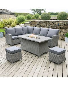 Barbados Slate Grey Corner Set with Ceramic Top and Fire Pit -  Long Right