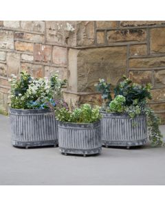 Set of 3 Galvanised Zinc Oval Planters