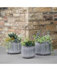 Set of 3 Galvanised Zinc Round Planters