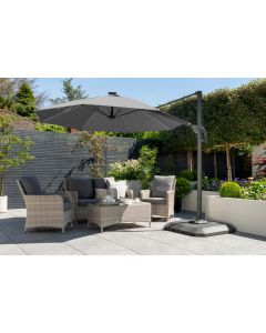 Onebo 300cm Cantilever Parasol with Lights and Base - Carbon