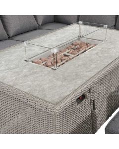Barbados Slate Grey Corner Set with Ceramic Top and Fire Pit -  Long Right